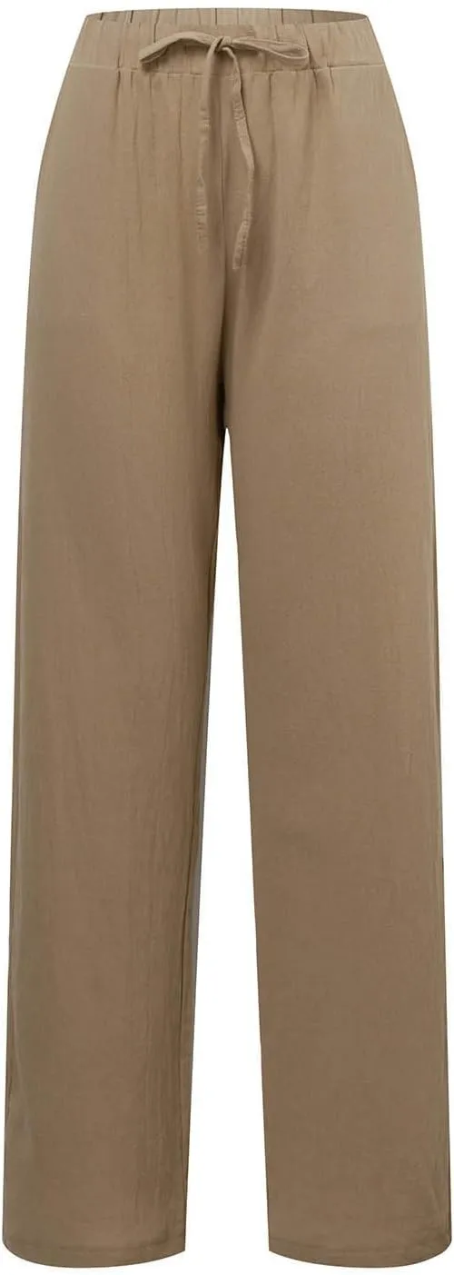 Women Cotton Linen Summer Flowy Pant Trousers High Waist Ankle Length Plus Size Trouser Business Work