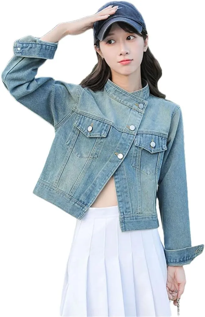Women Denim Jacket High Waisted Casual Short Coat