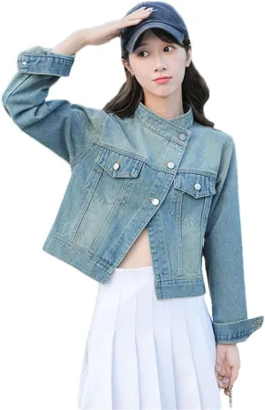 Women Denim Jacket High Waisted Casual Short Coat