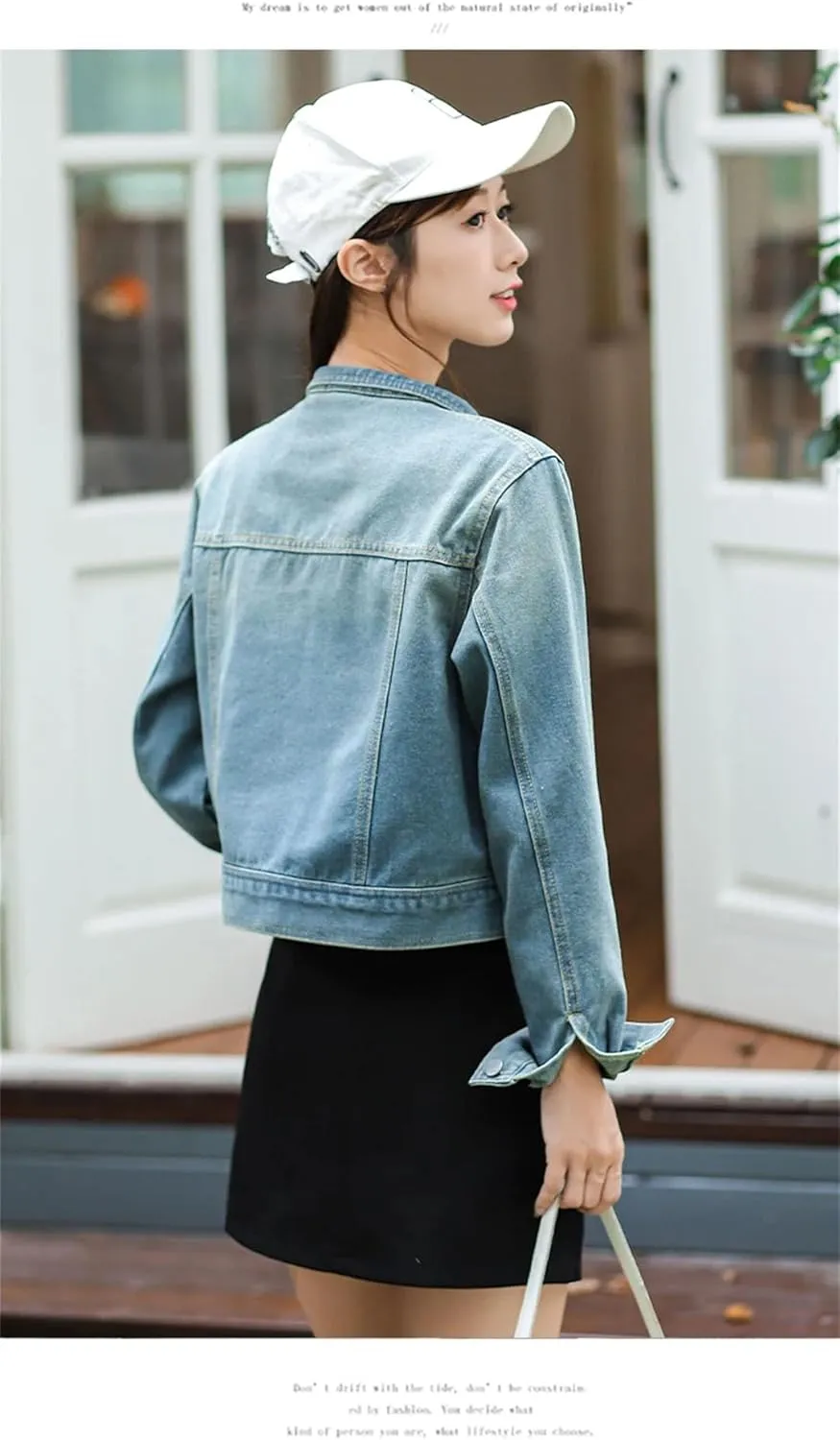 Women Denim Jacket High Waisted Casual Short Coat