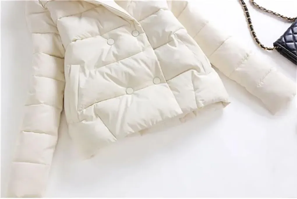Women Down Cotton-Padded Jacket Short Suit Collar Outerwear Solid Colour Long Sleeve Coat Female