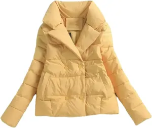 Women Down Cotton-Padded Jacket Short Suit Collar Outerwear Solid Colour Long Sleeve Coat Female