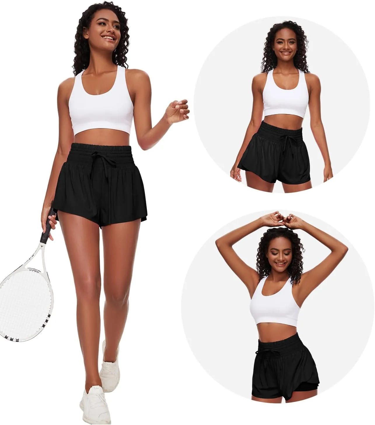 Women Flowy Athletic Shorts,2 in 1 High Waisted Running Shorts with Pocket Yoga Workout Casual Wear Summer