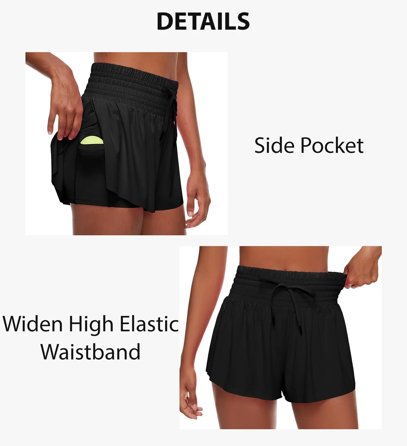 Women Flowy Athletic Shorts,2 in 1 High Waisted Running Shorts with Pocket Yoga Workout Casual Wear Summer