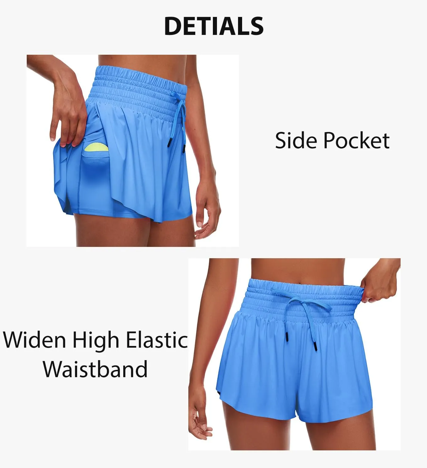 Women Flowy Athletic Shorts,2 in 1 High Waisted Running Shorts with Pocket Yoga Workout Casual Wear Summer