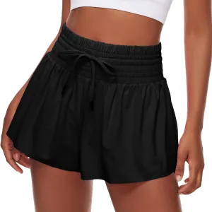 Women Flowy Athletic Shorts,2 in 1 High Waisted Running Shorts with Pocket Yoga Workout Casual Wear Summer