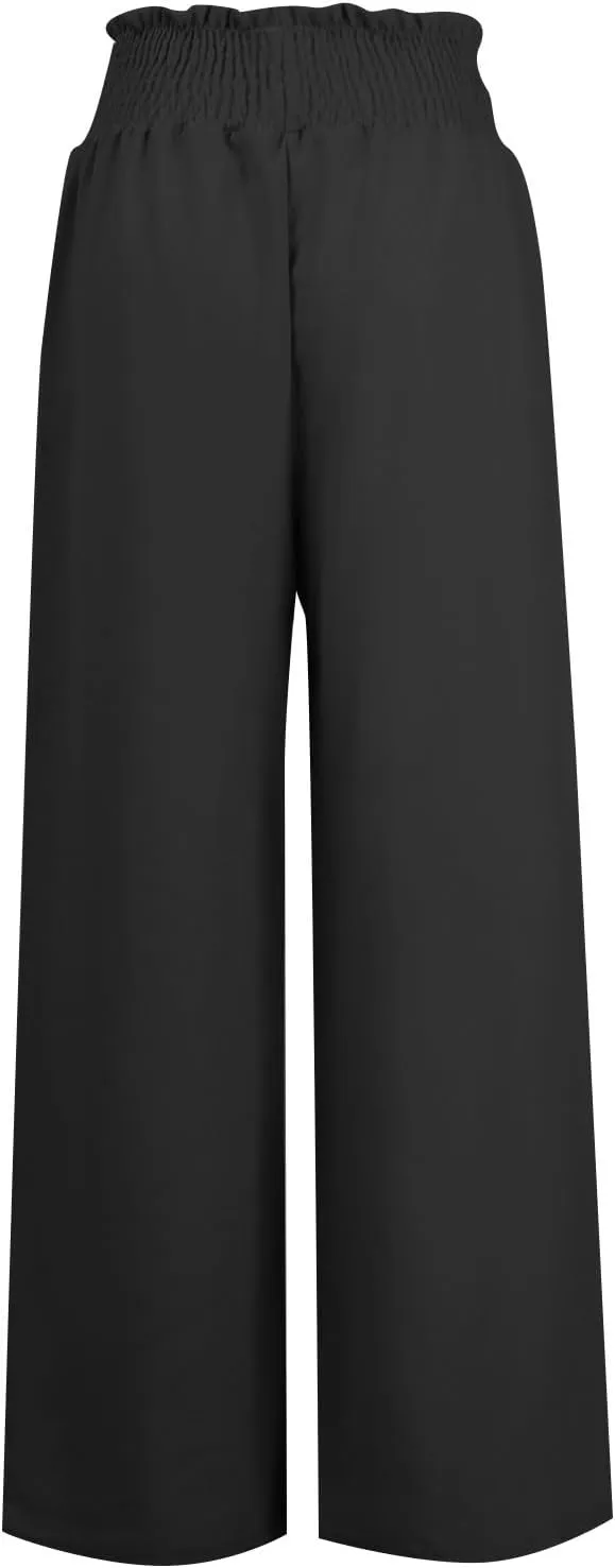 Women Linen Blend Summer Palazzo Pant Trousers Elastic Waist Ankle Length Slim-Fit Palazzo Pants Travel