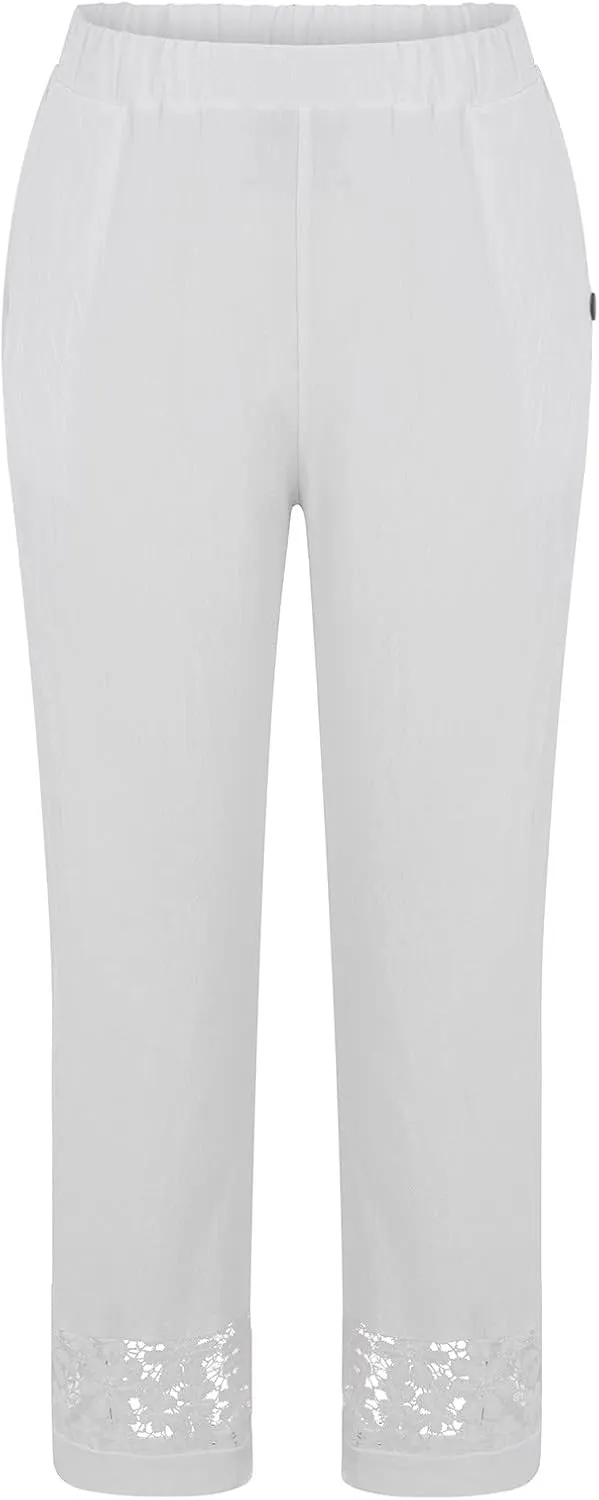 Women Linen Summer Loose Flowy Pant Trousers Low Waist Wide Leg Slim-Fit Palazzo Lounge Pants Work Business
