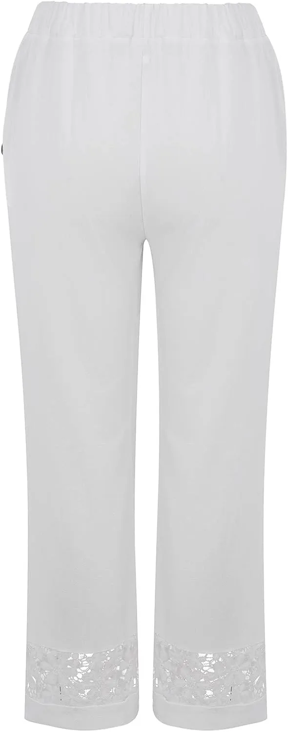 Women Linen Summer Loose Flowy Pant Trousers Low Waist Wide Leg Slim-Fit Palazzo Lounge Pants Work Business