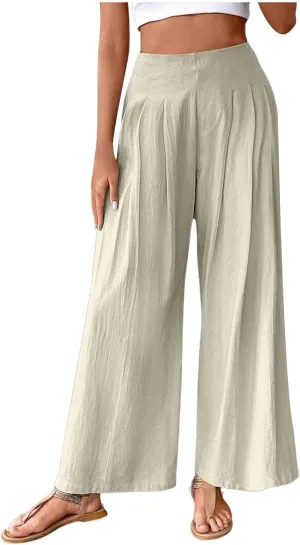 Women Linen Summer Palazzo Pant Trousers Low Waist Ankle Length Slim-Fit Palazzo Lounge Pants Beach