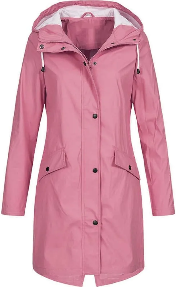 Women Long Rain Jackets Drawstring Long Sleeve Lightweight Raincoat Waterproof Fall Striped Climbing Trench Coats