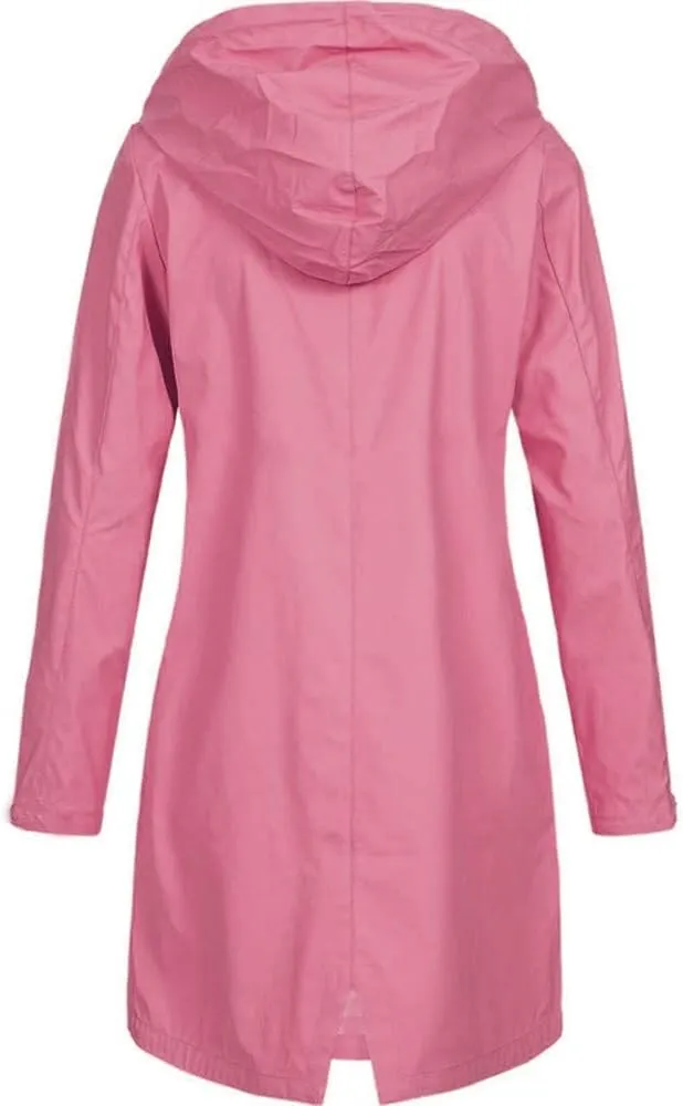 Women Long Rain Jackets Drawstring Long Sleeve Lightweight Raincoat Waterproof Fall Striped Climbing Trench Coats