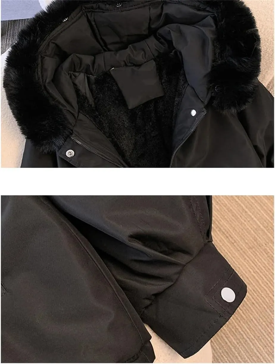Women Pocket Causal Coat Zipper Hooded Parkas Warm Long Sleeve Waist Cotton Coat Cotton-Padded Jacket