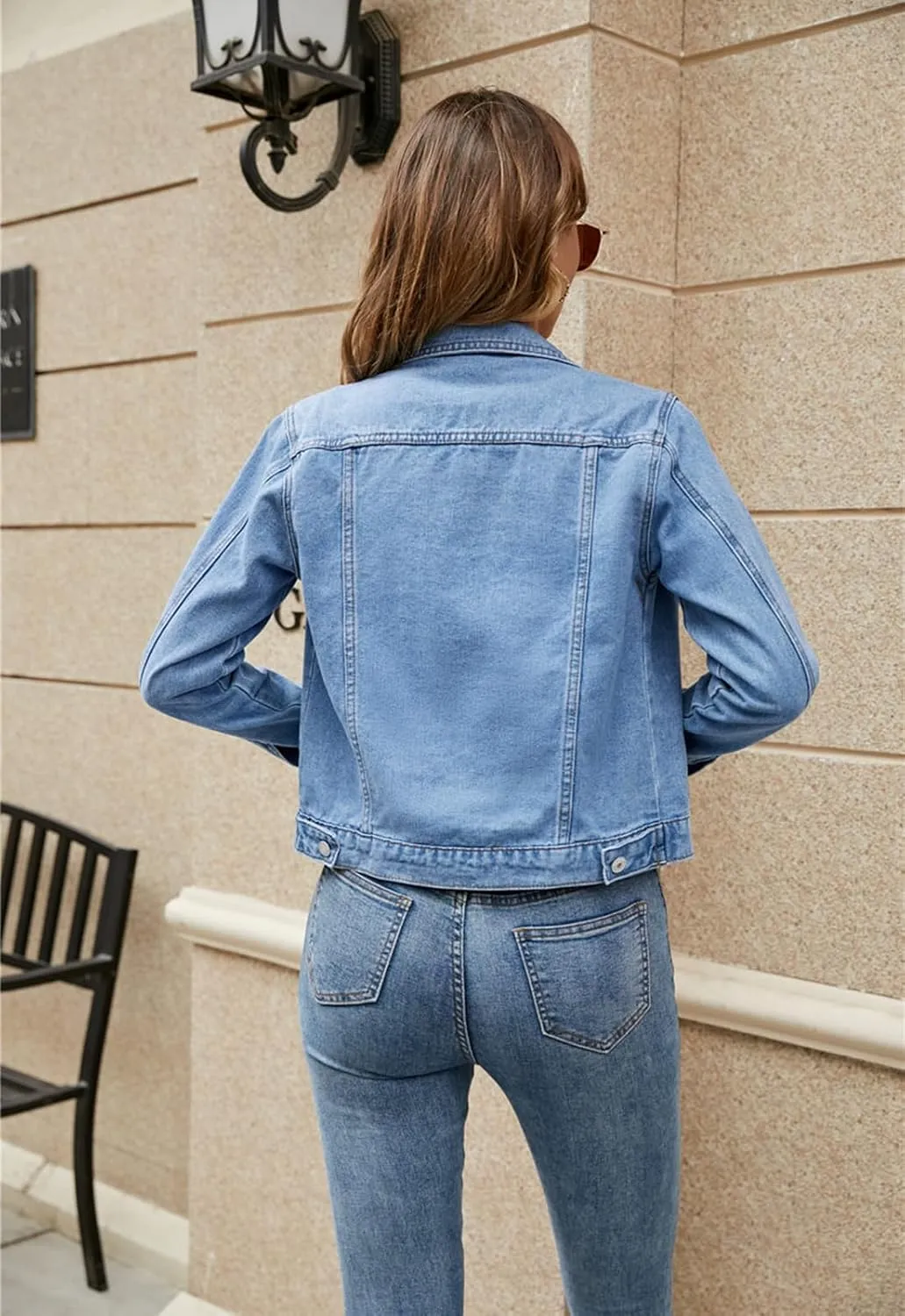 Women 's Basic Denim Jacket Casual Long Sleeve Button Down Stretchy Jean Jacket Coat