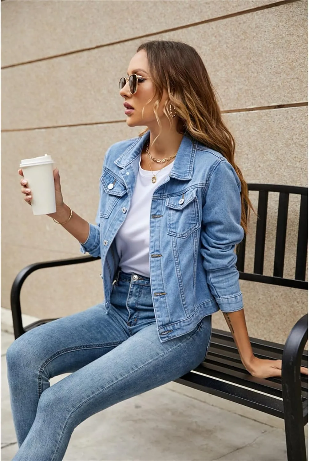 Women 's Basic Denim Jacket Casual Long Sleeve Button Down Stretchy Jean Jacket Coat
