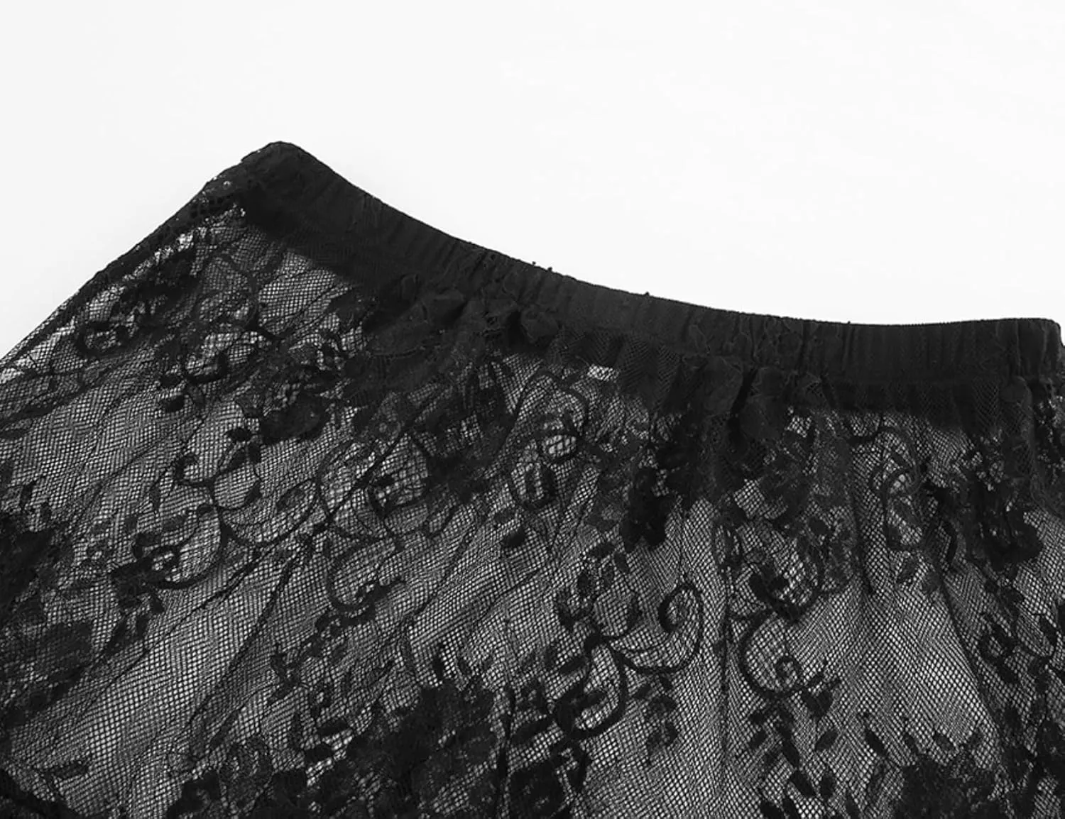 Women Sexy Sheer Lace White Flare Skirts Summer Floral Embroidered High Waist Long Maxi Beach Skirt