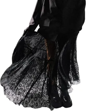 Women Sexy Sheer Lace White Flare Skirts Summer Floral Embroidered High Waist Long Maxi Beach Skirt