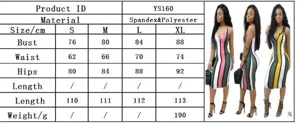 Women Striped V-Neck Bodycon Midi Dress