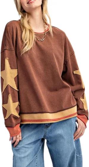 Women Y2k Star Graphic Sweatshirt Oversized Crewneck Long Sleeve Pullover Sweater Shirt Aesthetic Streetwear
