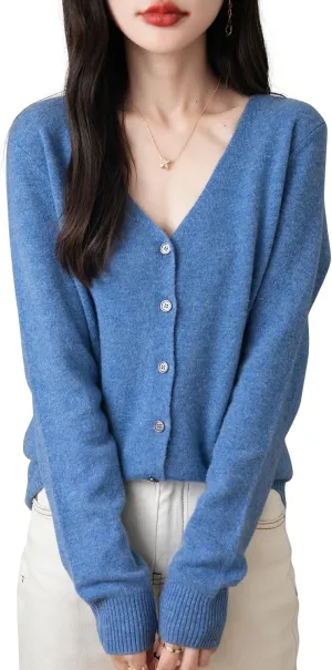 Women's 100% Merino Wool Cardigan 2025 Fall Winter Sexy V Neck Long Sleeve Lightweight Knit Cardigan Sweater