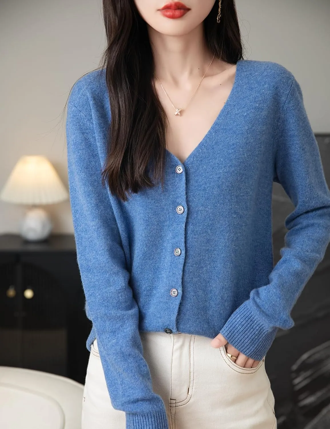 Women's 100% Merino Wool Cardigan 2025 Fall Winter Sexy V Neck Long Sleeve Lightweight Knit Cardigan Sweater