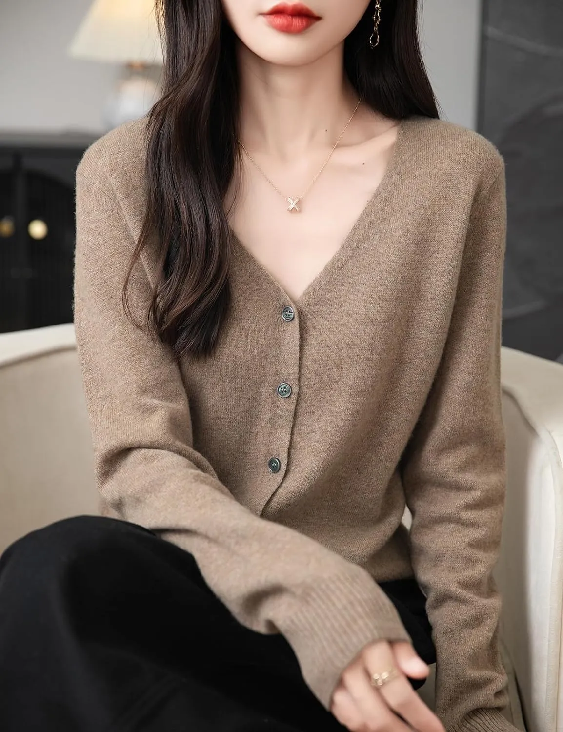 Women's 100% Merino Wool Cardigan 2025 Fall Winter Sexy V Neck Long Sleeve Lightweight Knit Cardigan Sweater