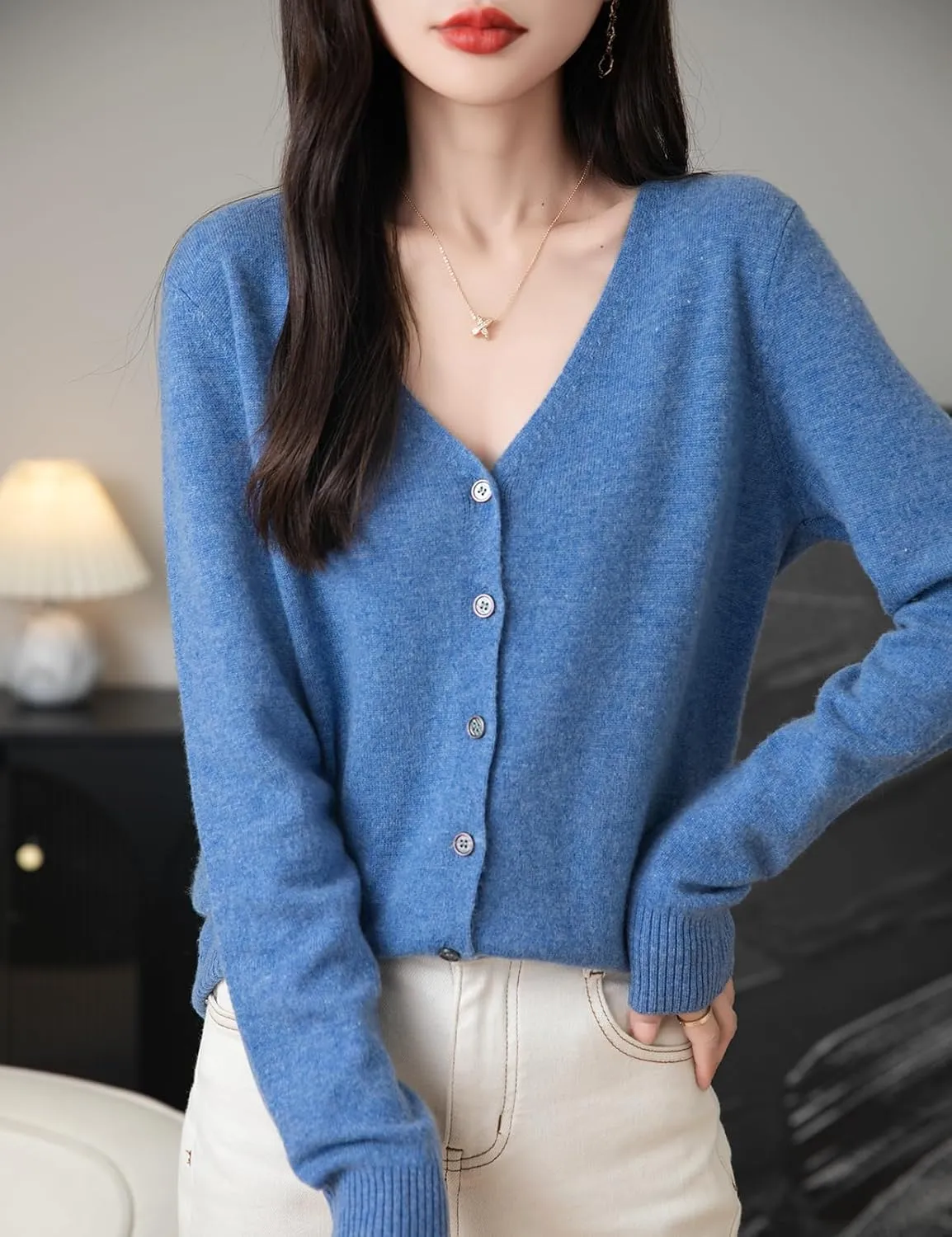 Women's 100% Merino Wool Cardigan 2025 Fall Winter Sexy V Neck Long Sleeve Lightweight Knit Cardigan Sweater