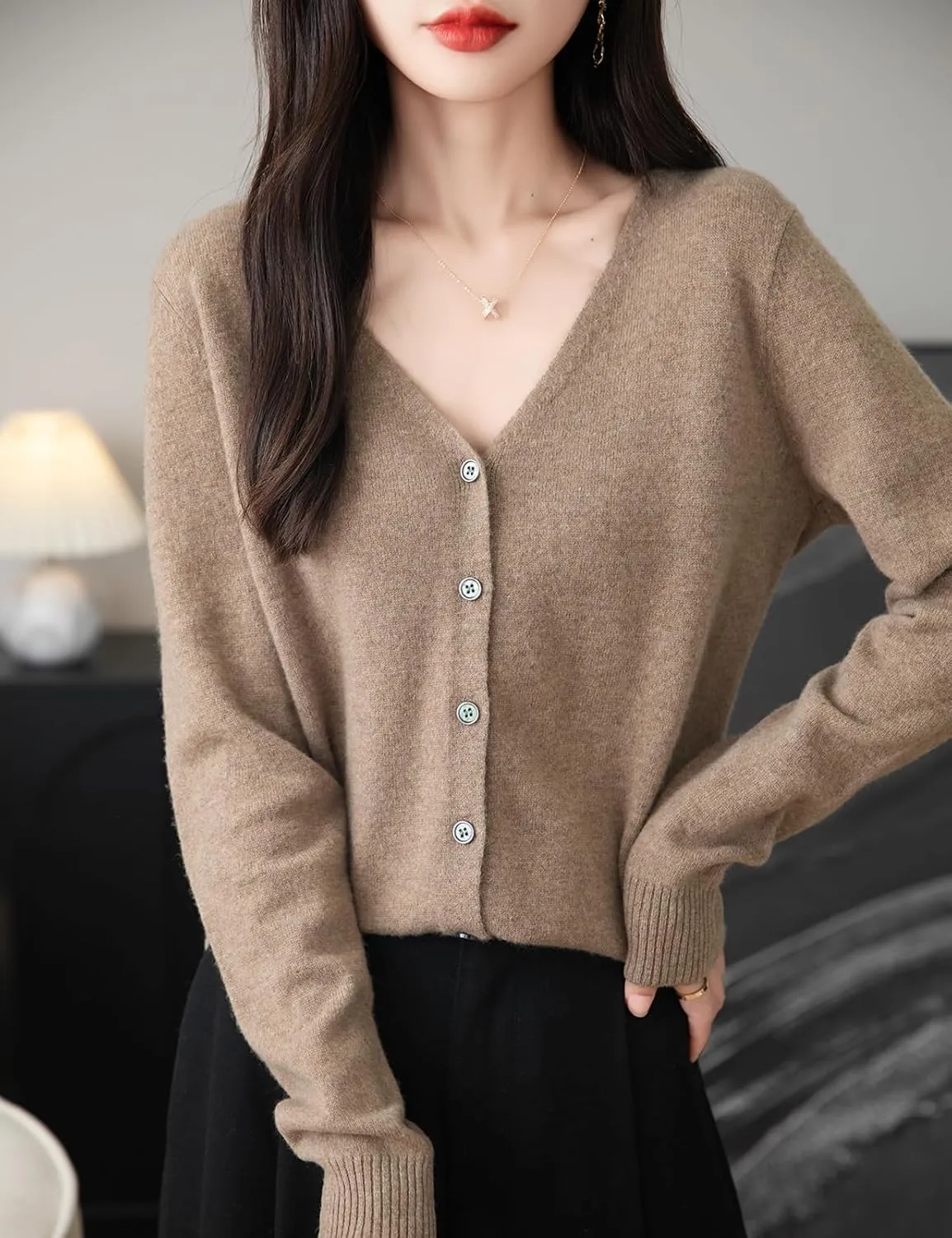 Women's 100% Merino Wool Cardigan 2025 Fall Winter Sexy V Neck Long Sleeve Lightweight Knit Cardigan Sweater