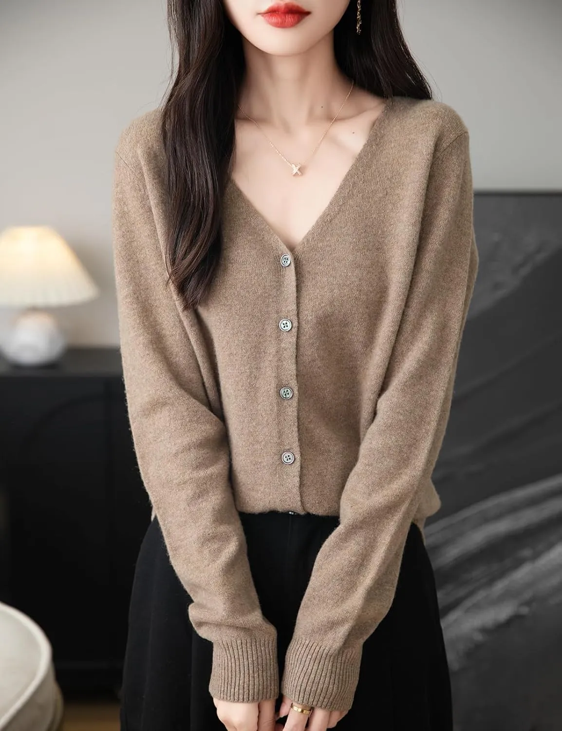 Women's 100% Merino Wool Cardigan 2025 Fall Winter Sexy V Neck Long Sleeve Lightweight Knit Cardigan Sweater