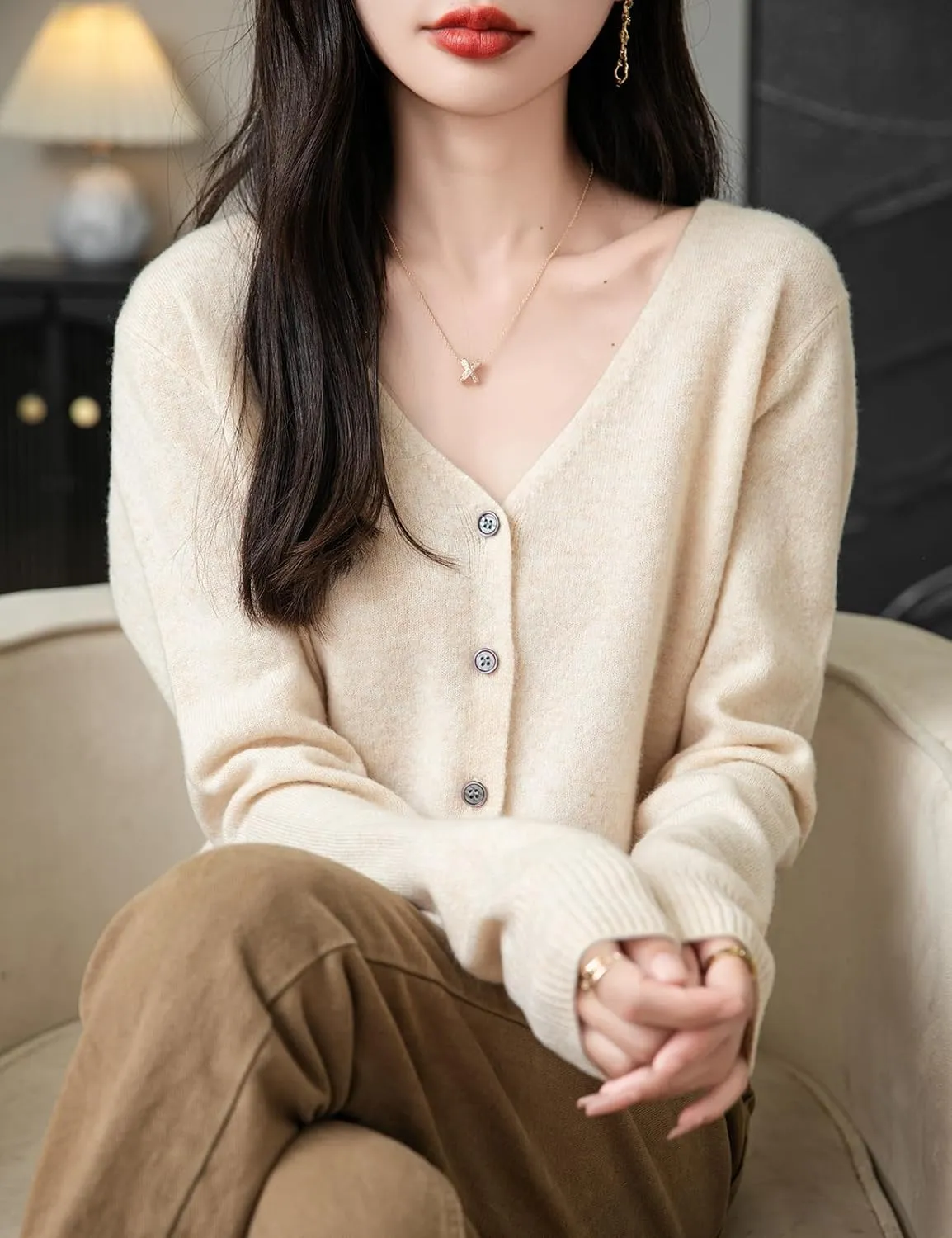 Women's 100% Merino Wool Cardigan 2025 Fall Winter Sexy V Neck Long Sleeve Lightweight Knit Cardigan Sweater