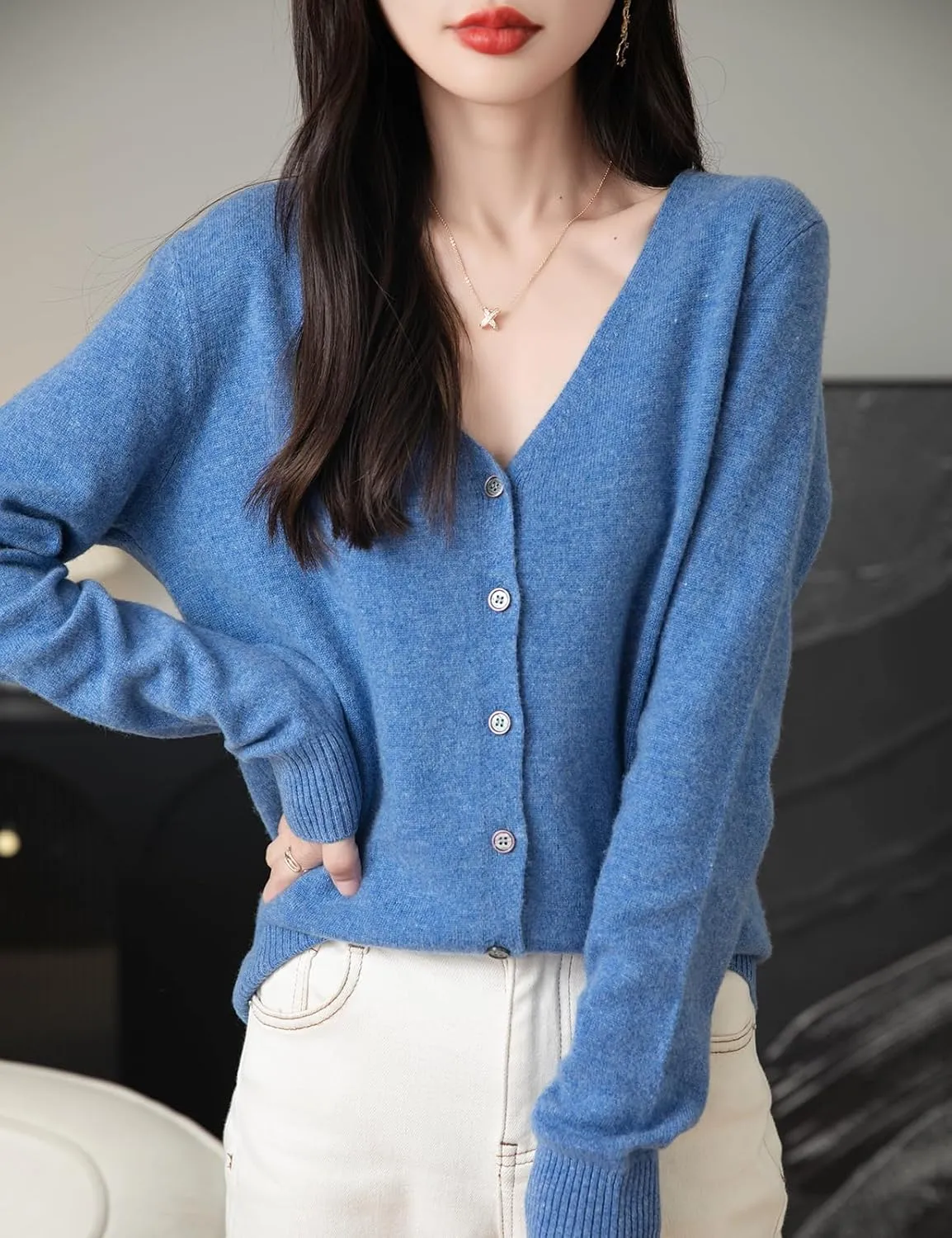 Women's 100% Merino Wool Cardigan 2025 Fall Winter Sexy V Neck Long Sleeve Lightweight Knit Cardigan Sweater