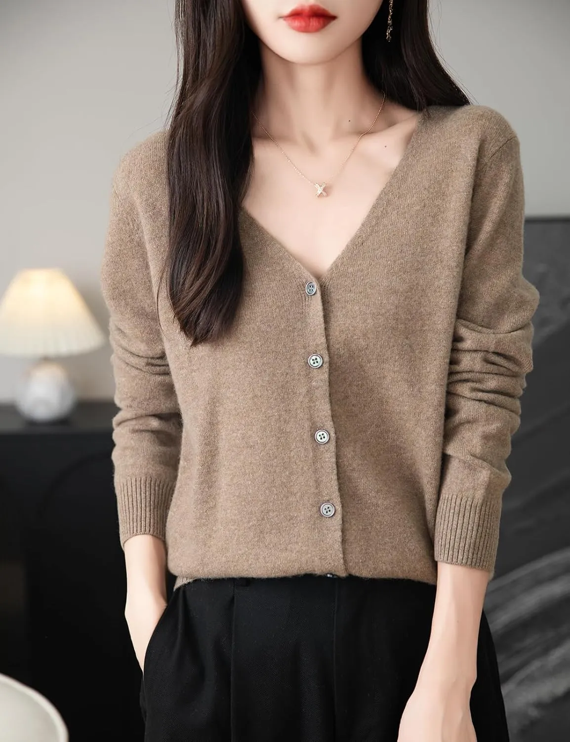 Women's 100% Merino Wool Cardigan 2025 Fall Winter Sexy V Neck Long Sleeve Lightweight Knit Cardigan Sweater