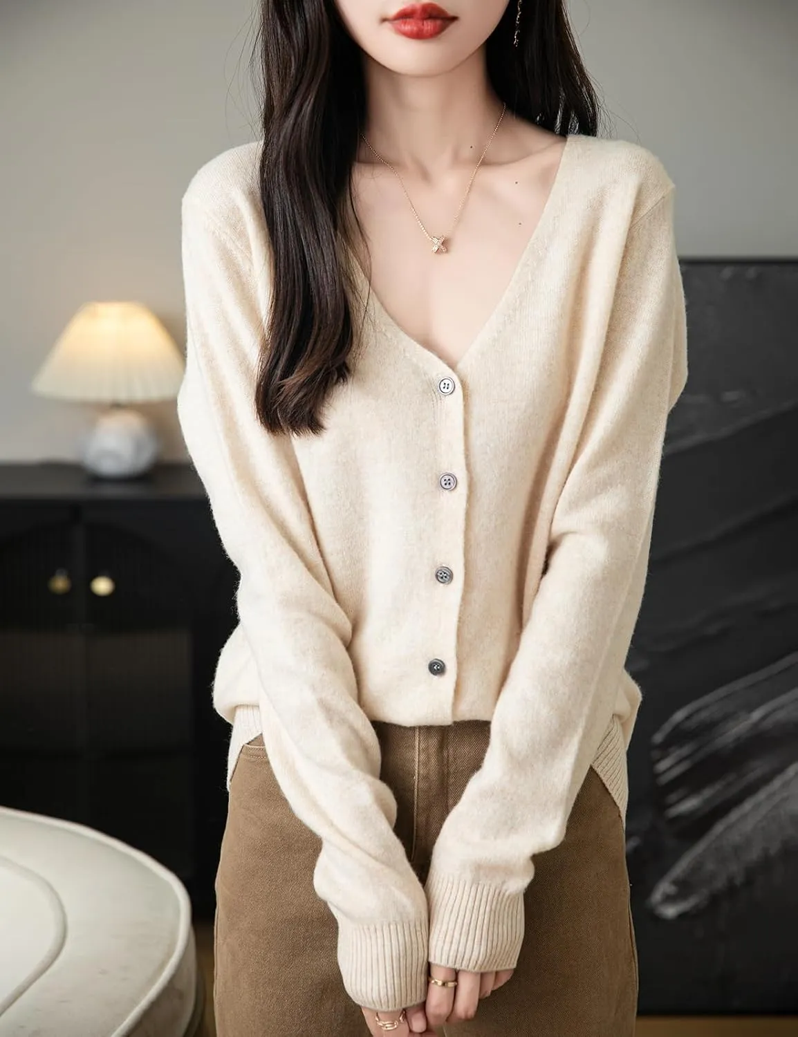 Women's 100% Merino Wool Cardigan 2025 Fall Winter Sexy V Neck Long Sleeve Lightweight Knit Cardigan Sweater