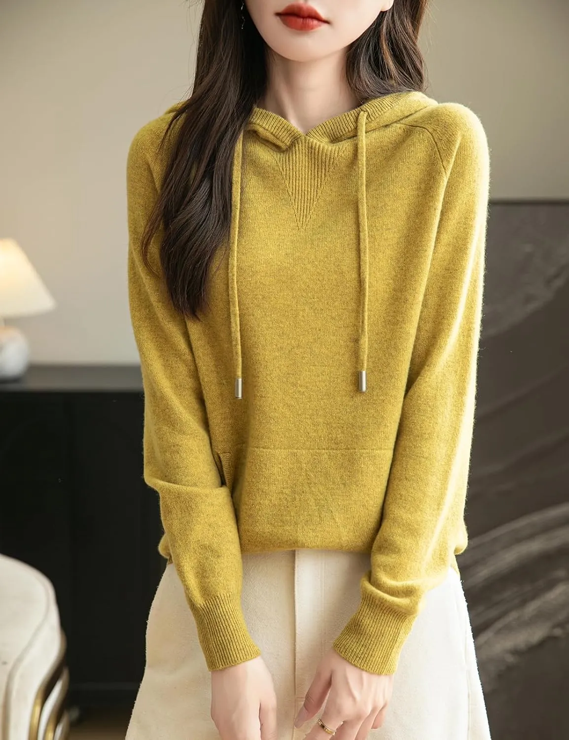 Women's 100% Merino Wool Hoodies 2025 Fall Winter Warm Soft Sweater Long Sleeve Knitted Sweatshirt with Pocket