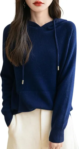 Women's 100% Merino Wool Hoodies 2025 Fall Winter Warm Soft Sweater Long Sleeve Knitted Sweatshirt with Pocket