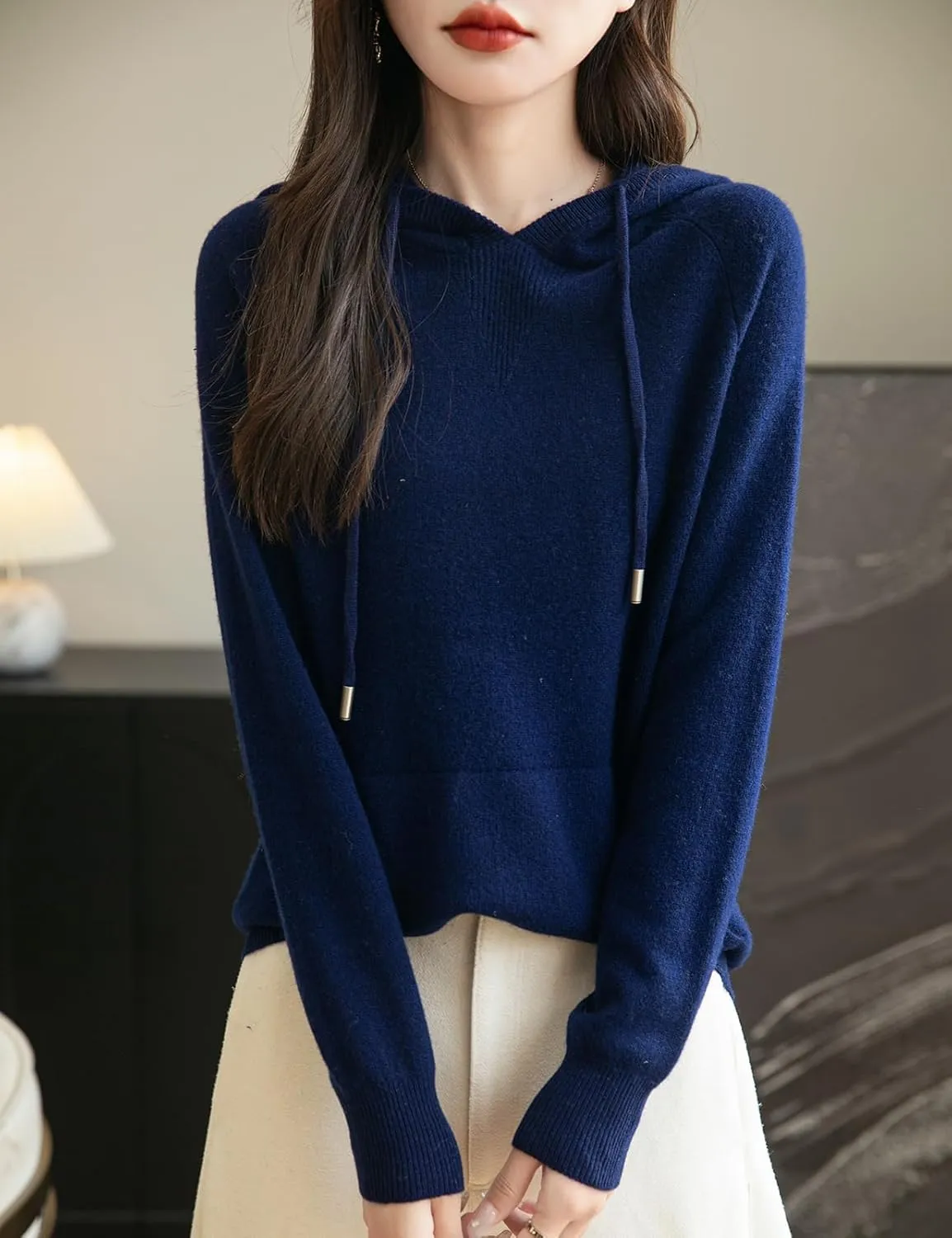 Women's 100% Merino Wool Hoodies 2025 Fall Winter Warm Soft Sweater Long Sleeve Knitted Sweatshirt with Pocket
