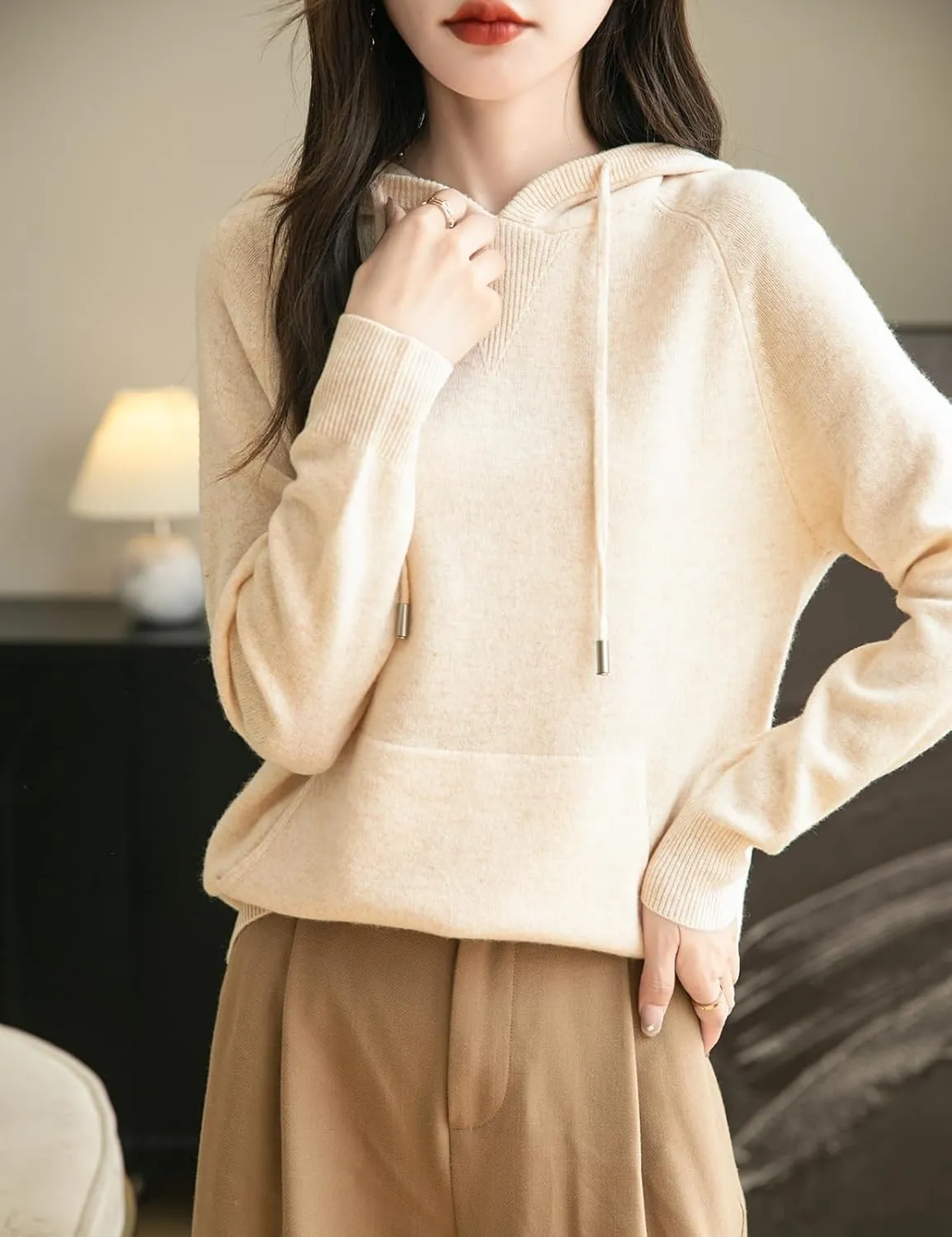 Women's 100% Merino Wool Hoodies 2025 Fall Winter Warm Soft Sweater Long Sleeve Knitted Sweatshirt with Pocket