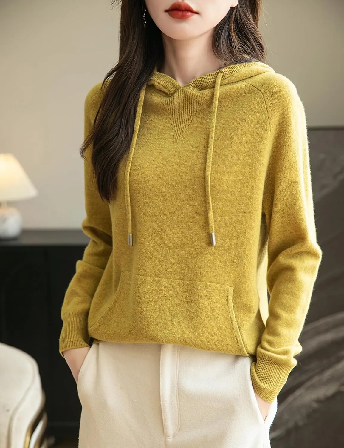 Women's 100% Merino Wool Hoodies 2025 Fall Winter Warm Soft Sweater Long Sleeve Knitted Sweatshirt with Pocket