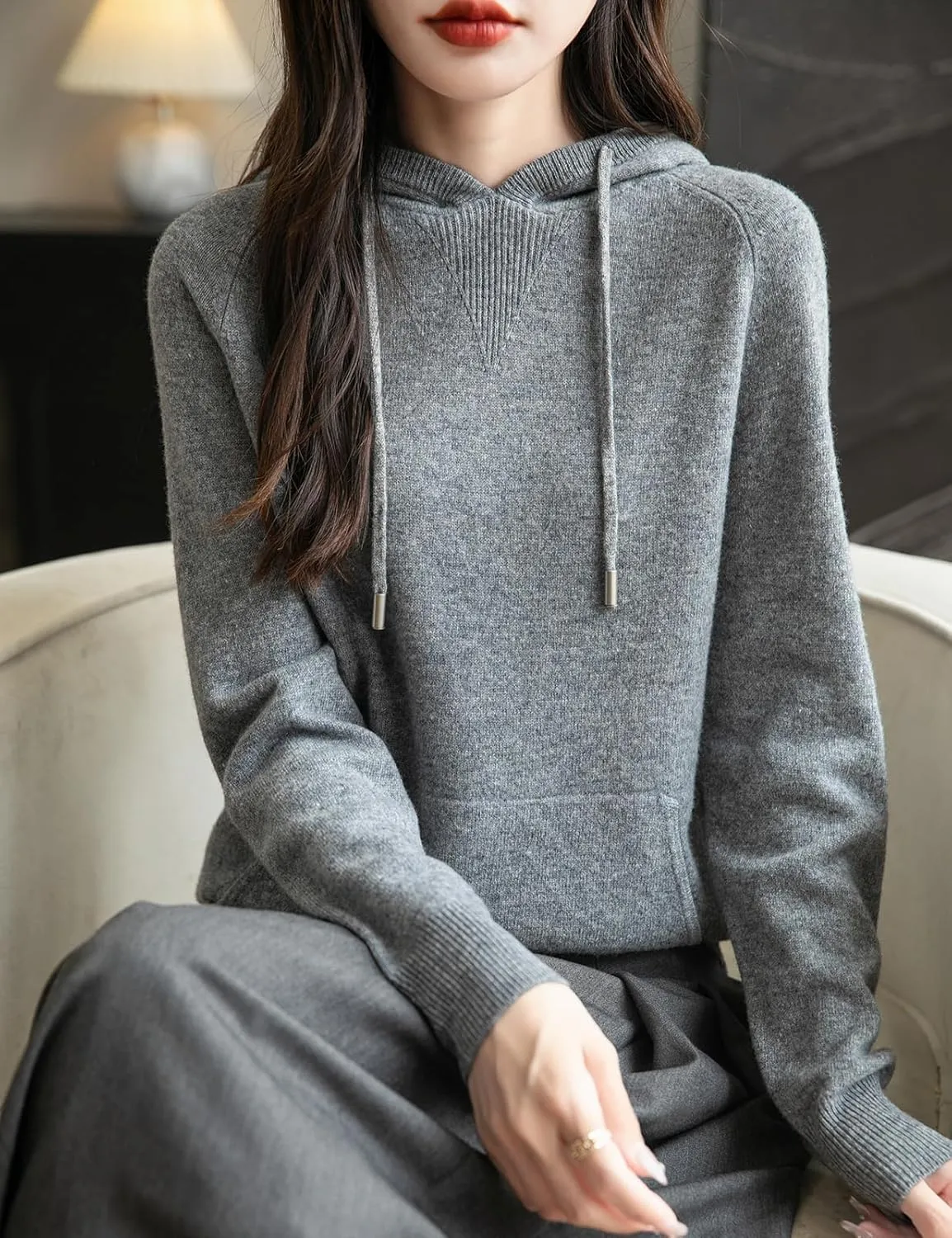 Women's 100% Merino Wool Hoodies 2025 Fall Winter Warm Soft Sweater Long Sleeve Knitted Sweatshirt with Pocket