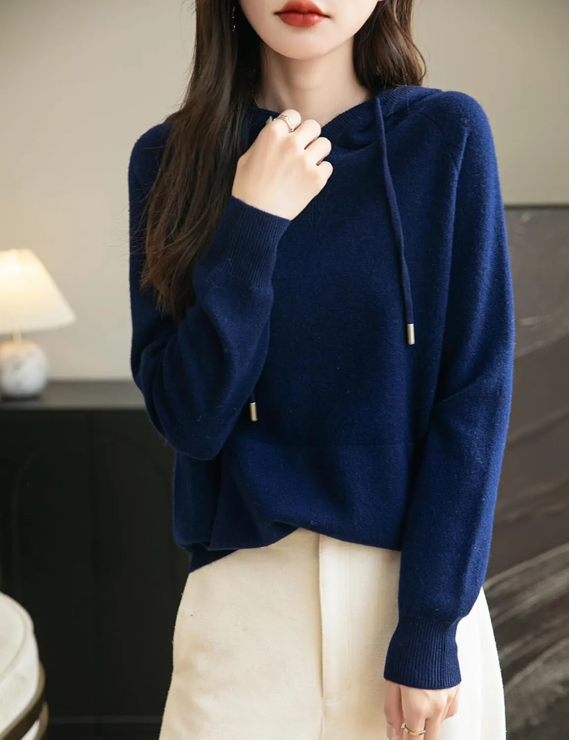 Women's 100% Merino Wool Hoodies 2025 Fall Winter Warm Soft Sweater Long Sleeve Knitted Sweatshirt with Pocket