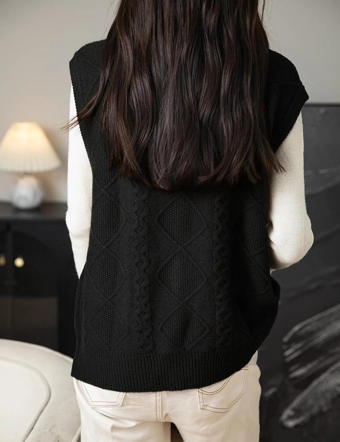 Women's 100% Merino Wool Sweater Vest 2025 Fall Winter Crew Neck Button Down Sleeveless Cable Knit Sweater Vest