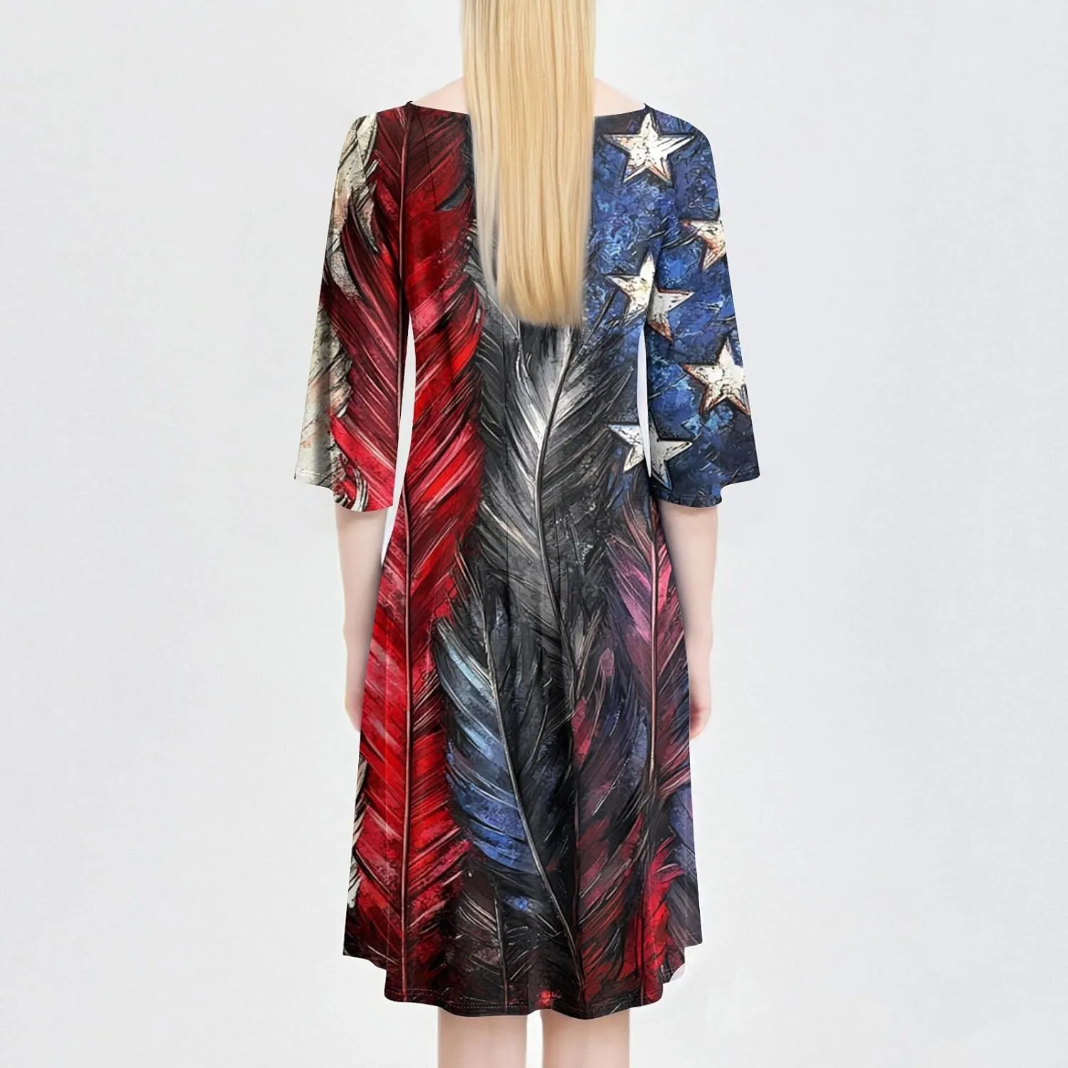 Women's American Flag Midi Dress 2025 4th of July USA Star Stripe Tee Dress Short Sleeve Crew Neck Ruched Dresses