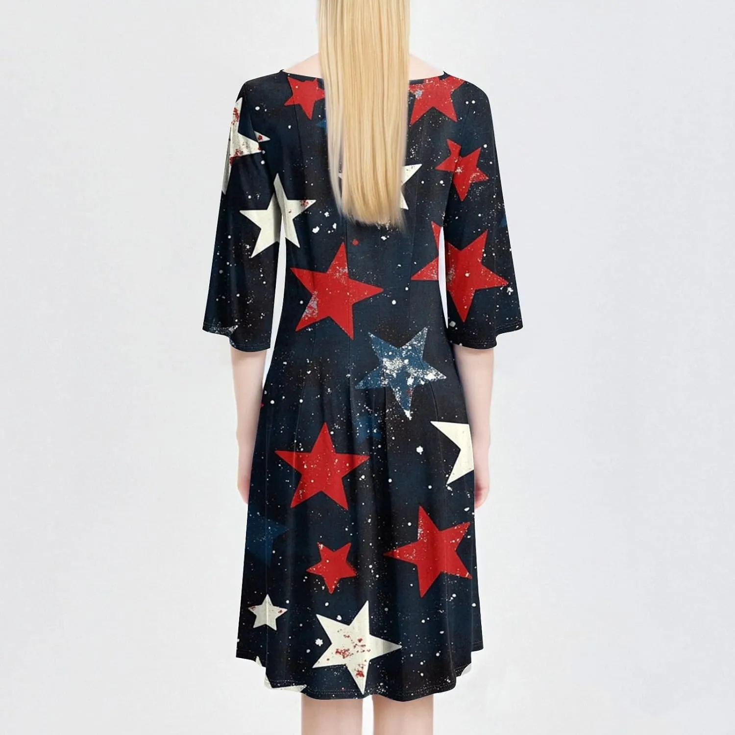 Women's American Flag Midi Dress 2025 4th of July USA Star Stripe Tee Dress Short Sleeve Crew Neck Ruched Dresses