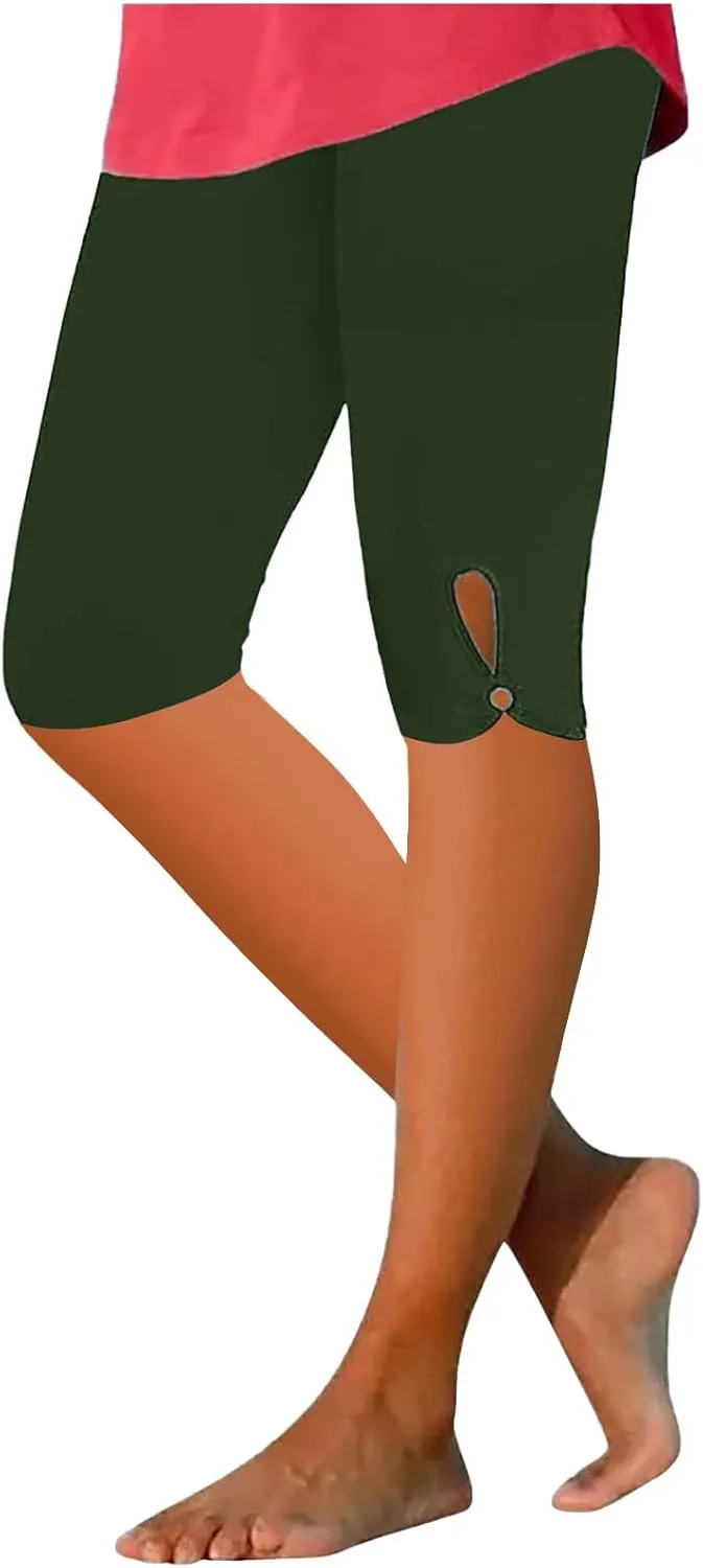 Womens Capris for Summer Tummy Control Cropped High Waist Yoga Bottoms Stretchy Leggings Workout Compression Pants