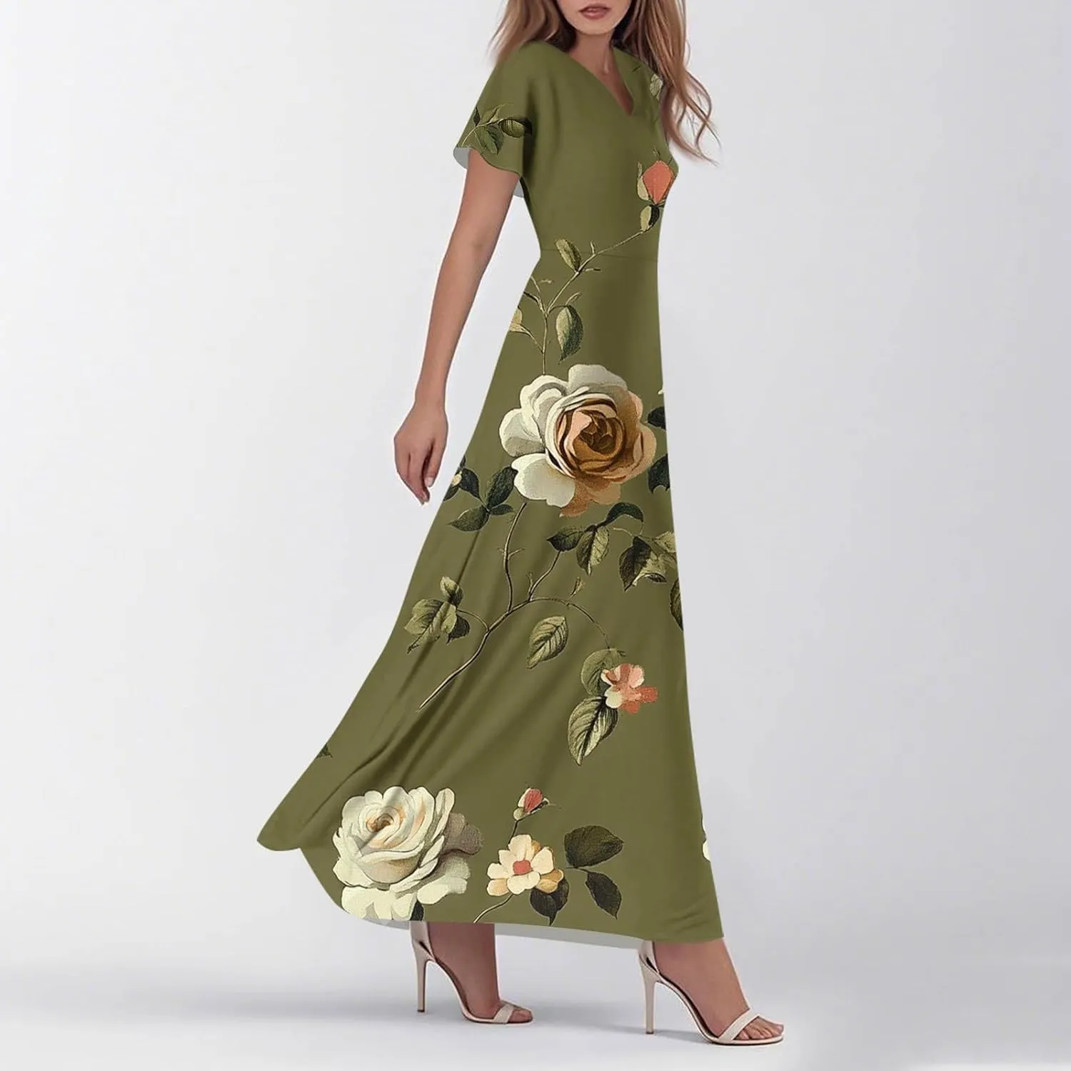 Women's Casual A-Line Dresses 2025 V Neck Short Sleeve Dress Empire Waist Boho Summer Sundress