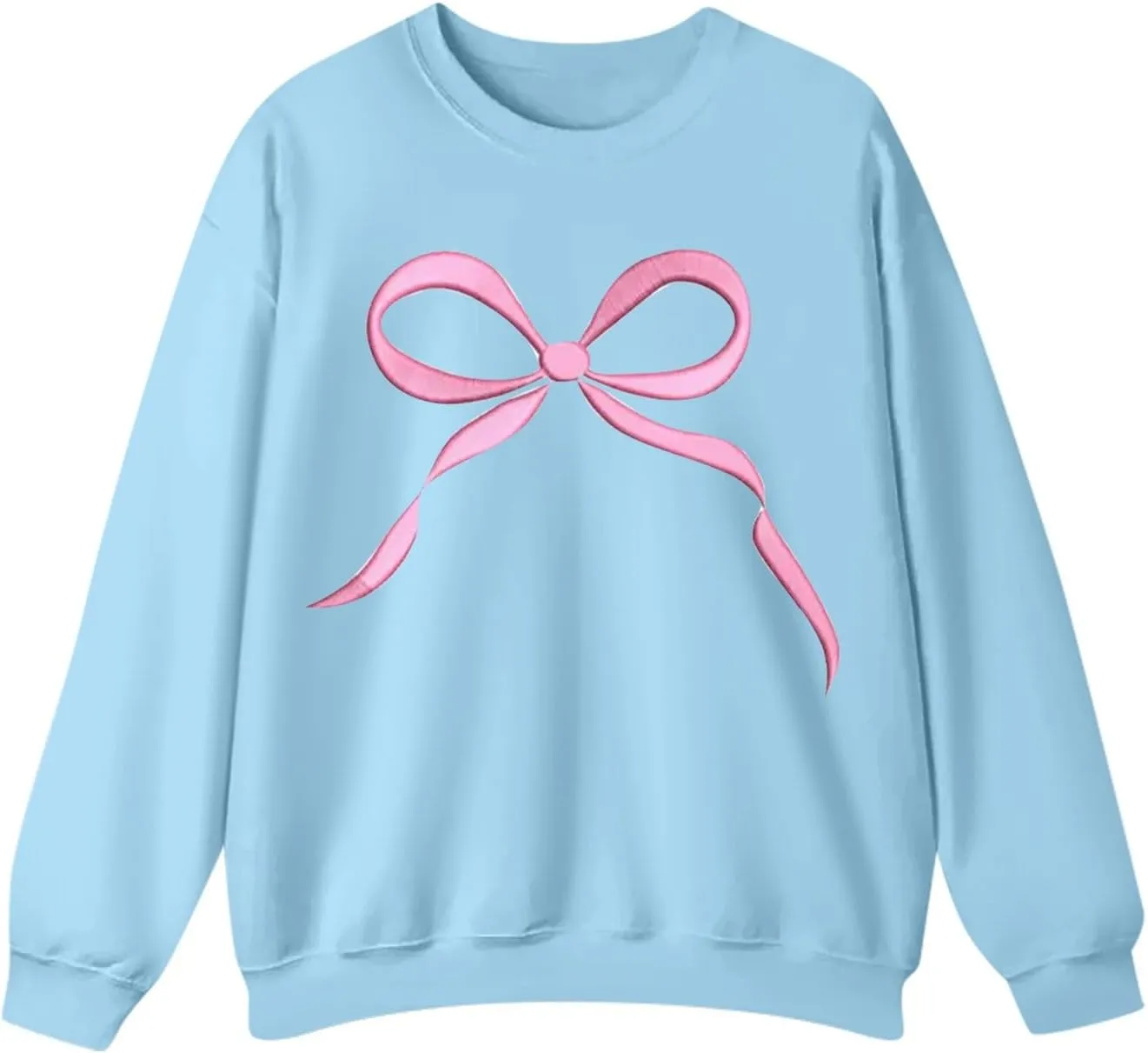Womens Casual Bow Sweatshirts Colorful Pastel Bows Graphic Tee Shirts Oversized Holiday Trendy Pullover Outfits
