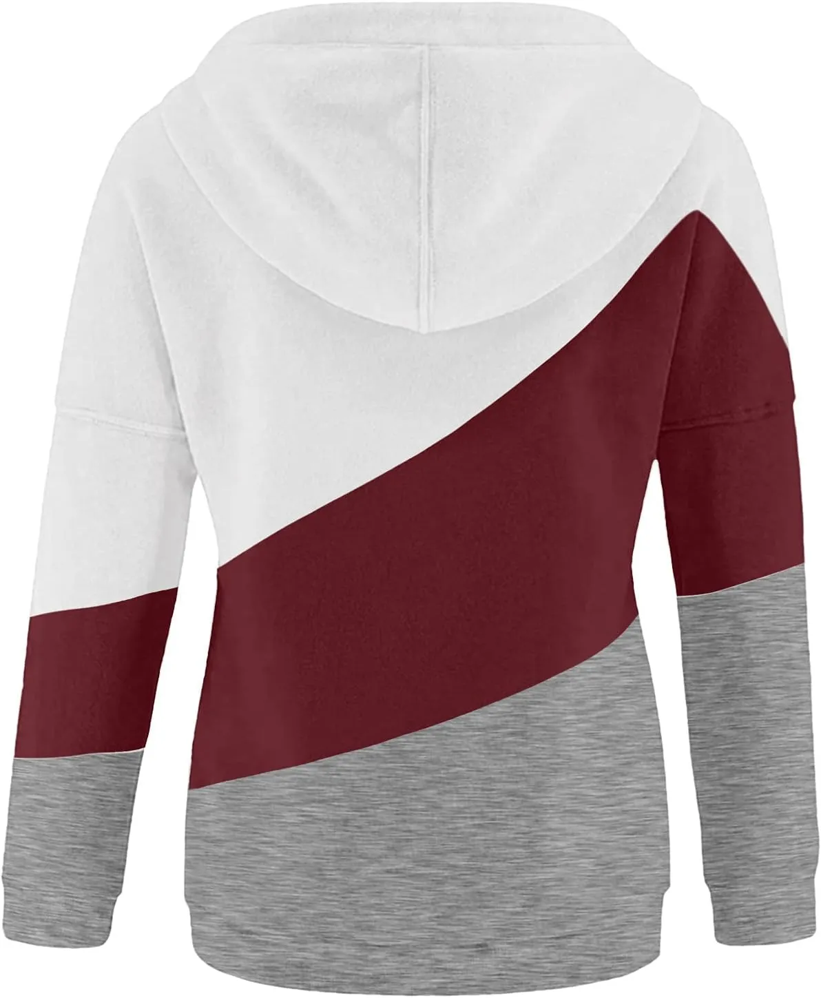 Women's Casual Long Sleeve Hoodies Color Block Button Down Hooded Drawstring Pullover Sweatshirt Tops with Pocket