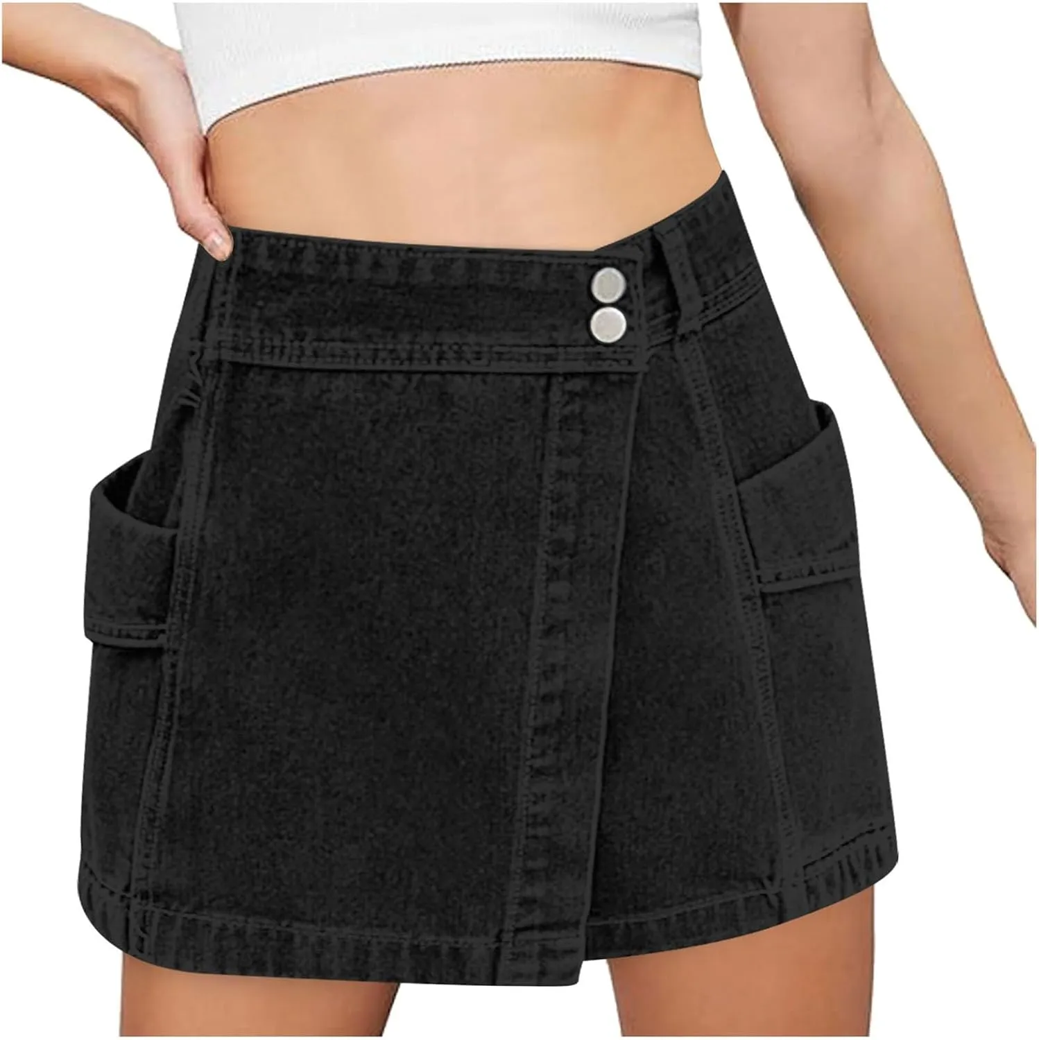 Women's Casual Shorts A Line Denim Shorts Wash Chic Slimming Skort Denim Skort Jean Skirt Summer Outfits 2024