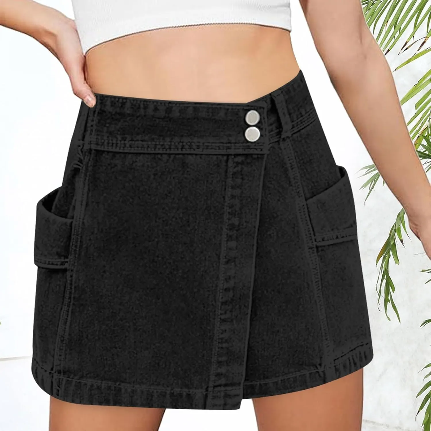 Women's Casual Shorts A Line Denim Shorts Wash Chic Slimming Skort Denim Skort Jean Skirt Summer Outfits 2024