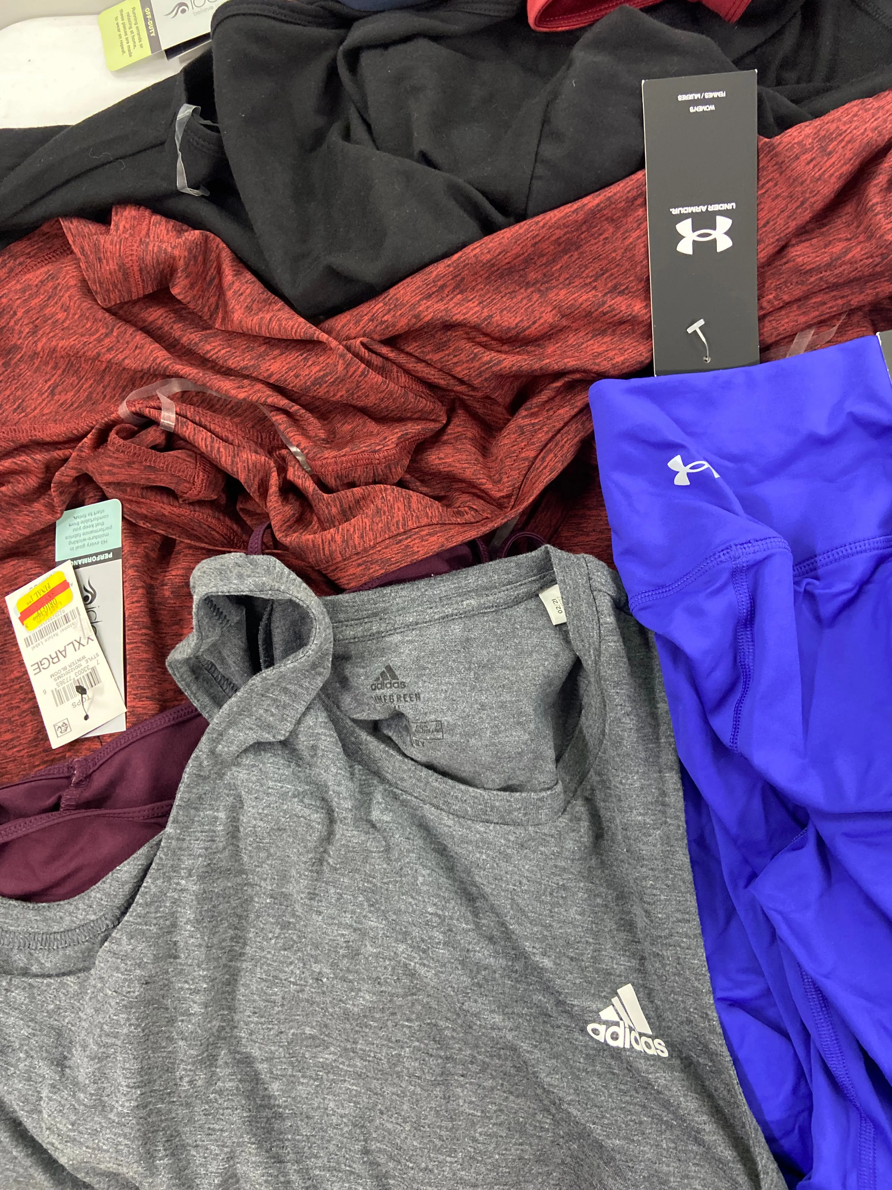 Women's Clothing Activewear Wholesale Lot, THE NORTH FACE, UNDER ARMOUR, ADIDAS, COLUMBIA, IDEOLOGY and more, 20 items, Shelf Pulls, MSRP $571